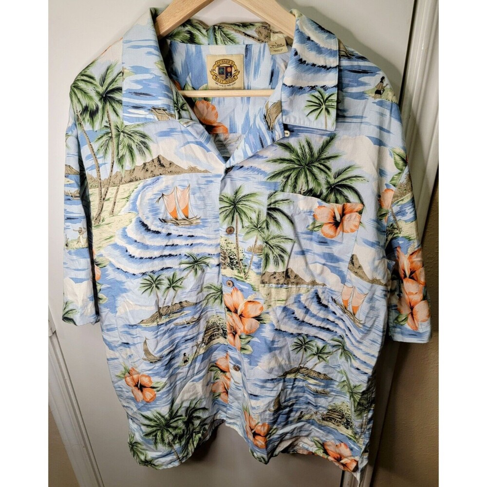 Pusser's West Indies Men's Large silk/cotton Hawaiian Shirt island Short Sleeve
